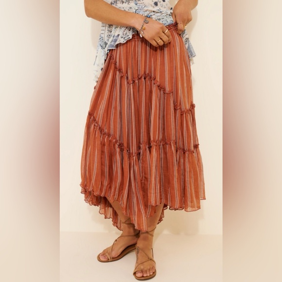 Free People One ember stripe midi skirt sz M - Picture 4 of 8